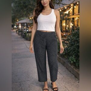 Alfani Black White Print Dress Pants Straight Leg Elastic Waist Size M EUC